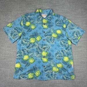 Its 5 OClock Somewhere Mens Silk Hawaiian Shirt Blue Floral Hibiscus Medium